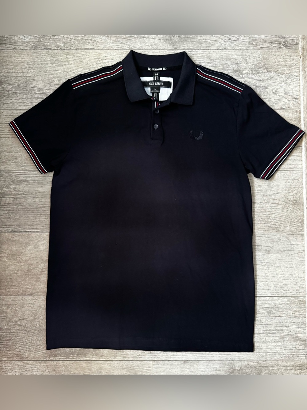 Nick Danger Men’s Polo Shirt L Black Short Sleeve Solid Embroidered Logo preppy